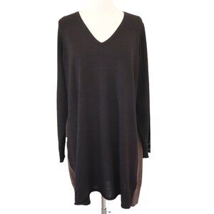 EILEEN FISHER two tone v neck tunic sweater 1x merino wool